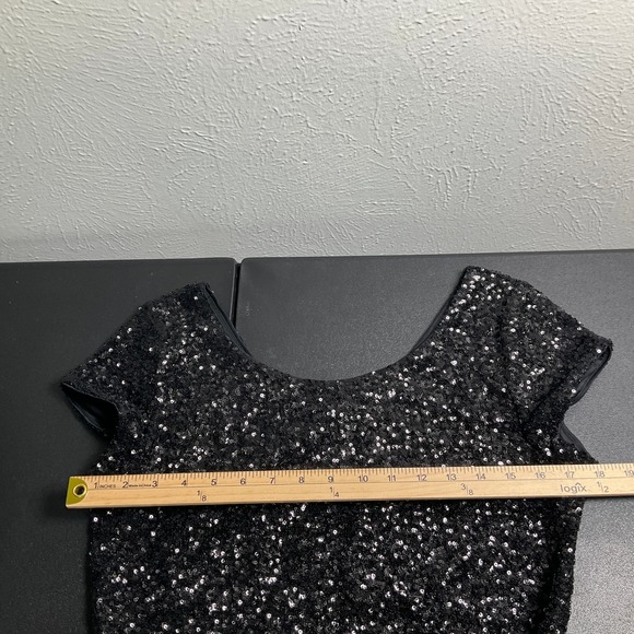 Express Sequin Top Party Sparkly Crop Short Sleeve Blouse Black‎ Size M - Picture 6 of 8